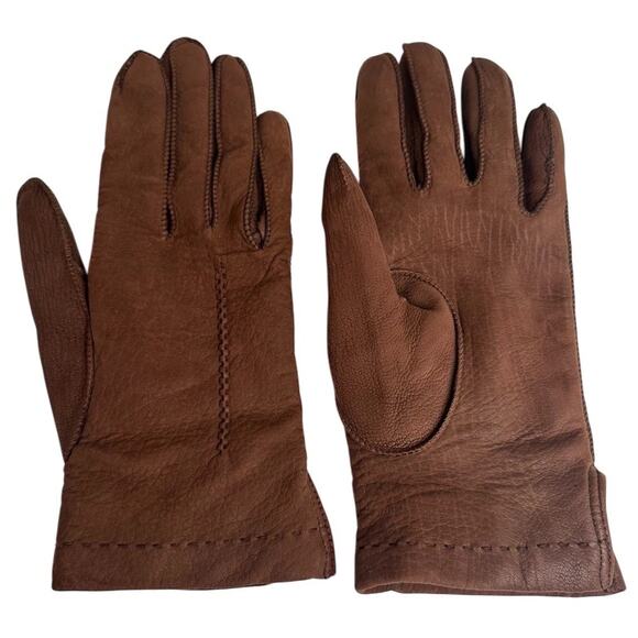 Vtg Women's Soft Leather Brown Wool Lined Gloves Sz 6.5 Made In Italy Winter EC - Picture 8 of 11